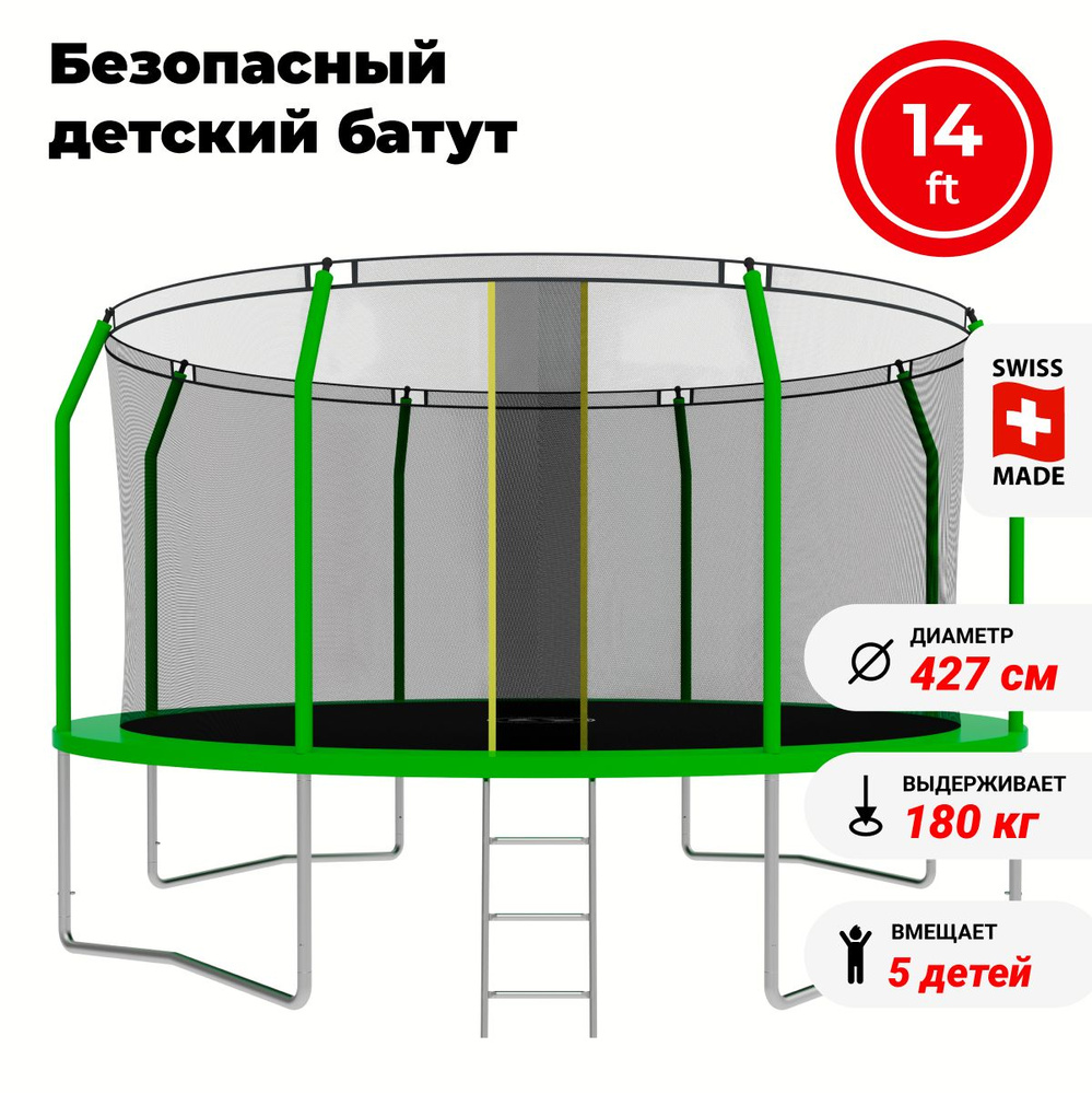 Батут 427 см с защитной сеткой. Диаметр 427 см. Каркасный батут swollen Classic 14 ft 427х427х274 см. Запчасти для батутов swollen.