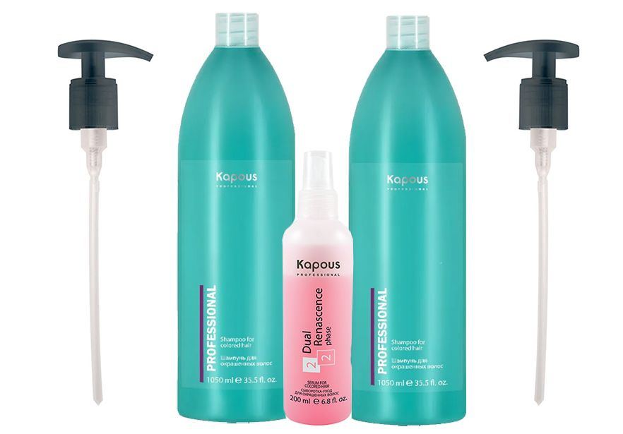 Kapous Набор для окрашенных волос (шампунь 1050 мл + бальзам 1050 мл +  сыворотка 200 мл + 2 дозатора) - купить с доставкой по выгодным ценам в  интернет-магазине OZON (258279513)