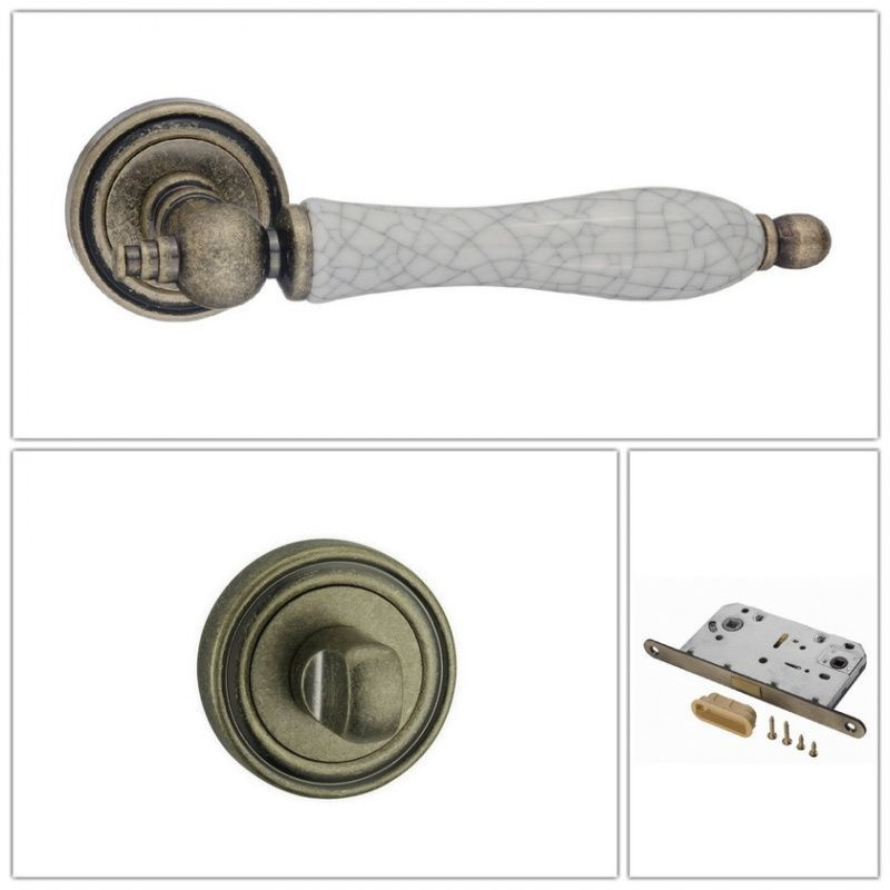 Комплект ручек для дверей Renz INDH_615-16_OB/OC_UN, состаренная бронза/керамика (ручка + завертка WC #1