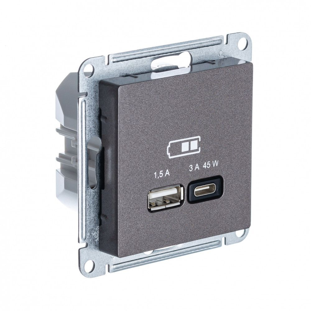 Розетка 1 СП USB A+С, 45W, механизм SE AtlasDesign мокко #1