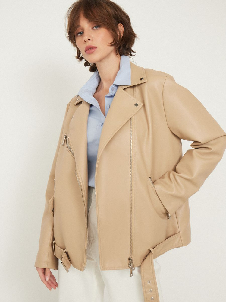 Куртка кожаная Женский VITTORIA VICCI Карманы, Пояс/ремень бежевый ...