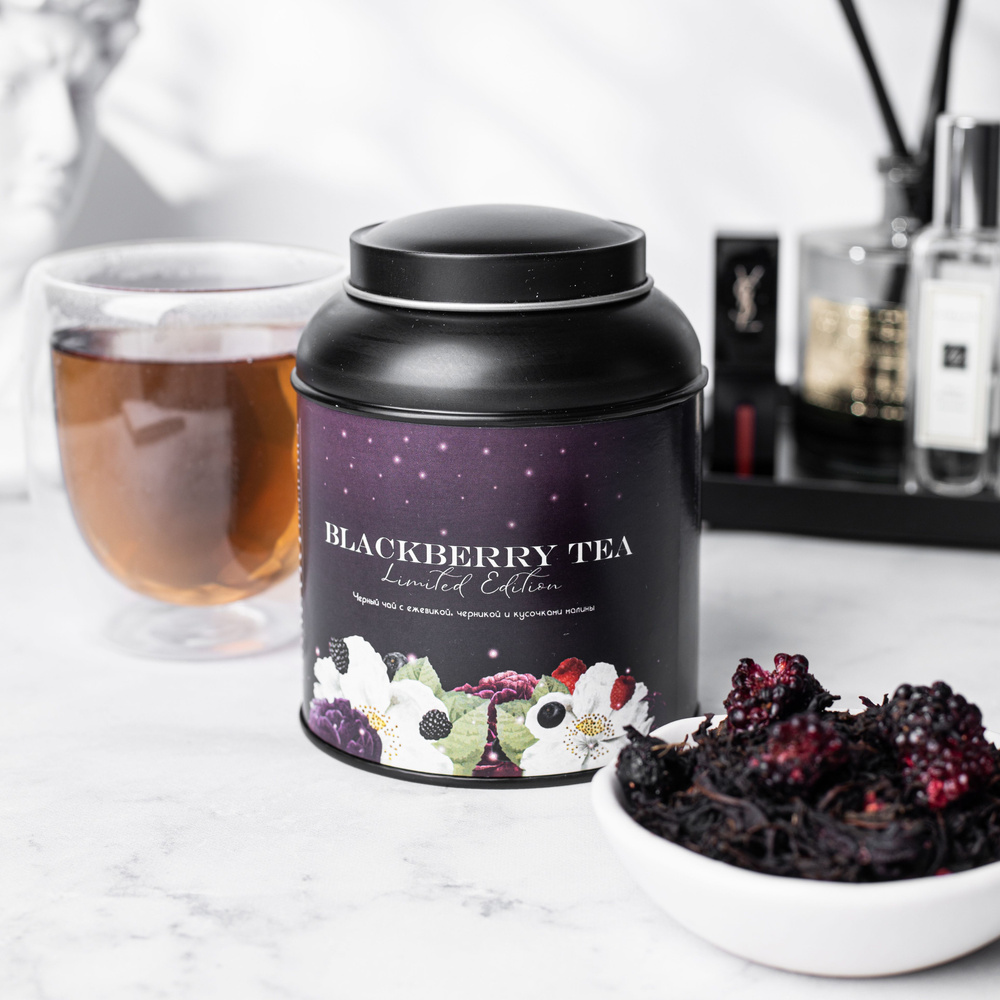 Чёрный листовой чай с ежевикой BLACKBERRY, в железной банке 80 гр SEMARI DELICIOUS  #1