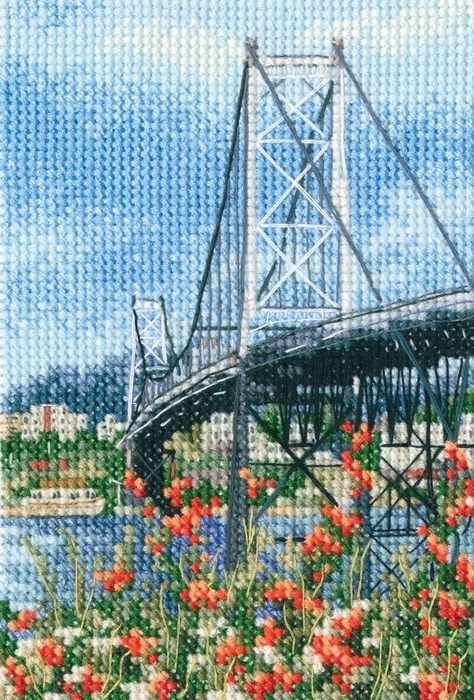 Набор для вышивки РТО "C306 Висячий мост Эрсилью Луш" / Счетный крест / Водоемы, Мосты, Пейзаж, Цветы, #1