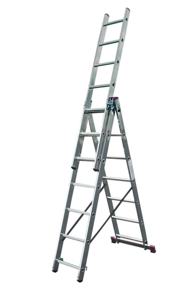 Алюминиевая трехсекционная лестница Krause Corda, 21 (3х7) ступеней, высота 1,95 - 4,2 м, партномер 010377 #1