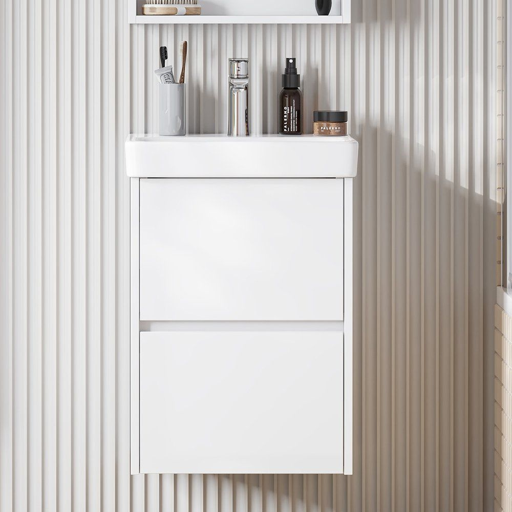 Тумба с раковиной AQUATON Сканди 45 подвесная, 45 см, с ящиками, белая ...