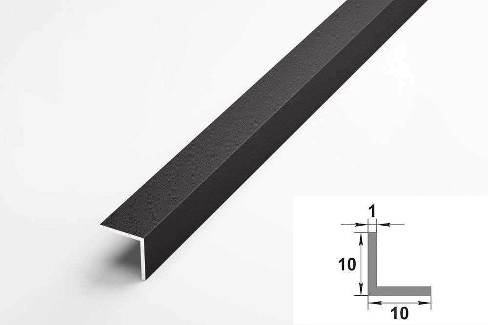 Уголок алюминиевый 10x10 мм, длина 2,7 м, профиль угловой внешний Лука УП 01-27, окрас черный 015  #1