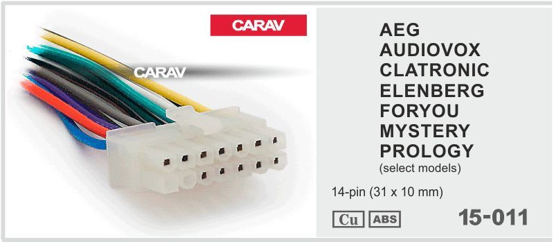 Разъем CARAV 15-011 для подключения автомагнитолы AUDIOVOX, AEG, CLATRONIC, FORYOU, MYSTERY, PROLOGY, #1