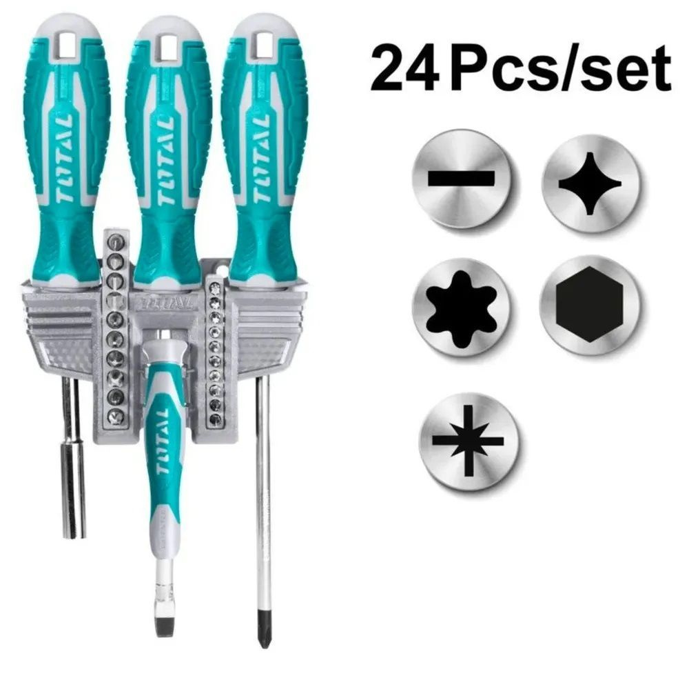 Отвертка реверсивная с насадками 24 шт. TOTAL - купить в интернет ...