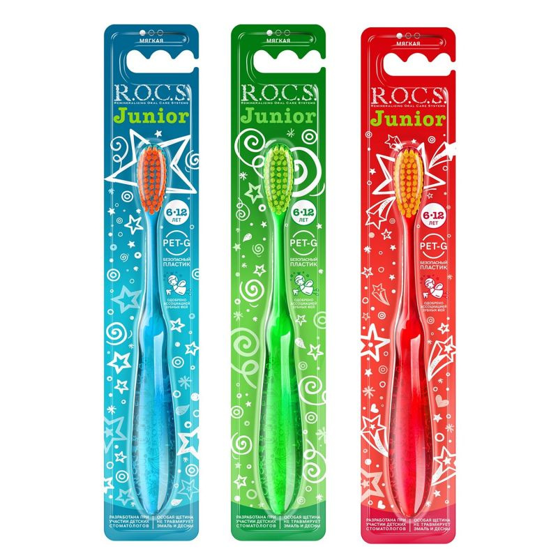 Зубная щетка R.O.C.S Junior мягкая для детей, от 6 до 12 лет купить с