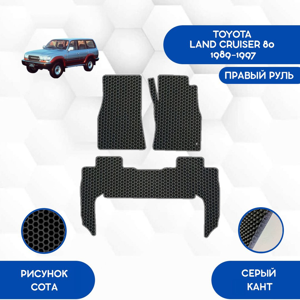 Коврики в салон автомобиля SaVakS Toyota Land Cruiser 80 1989-1997 С Правым  рулем, цвет серый, черный - купить по выгодной цене в интернет-магазине  OZON (895072975)