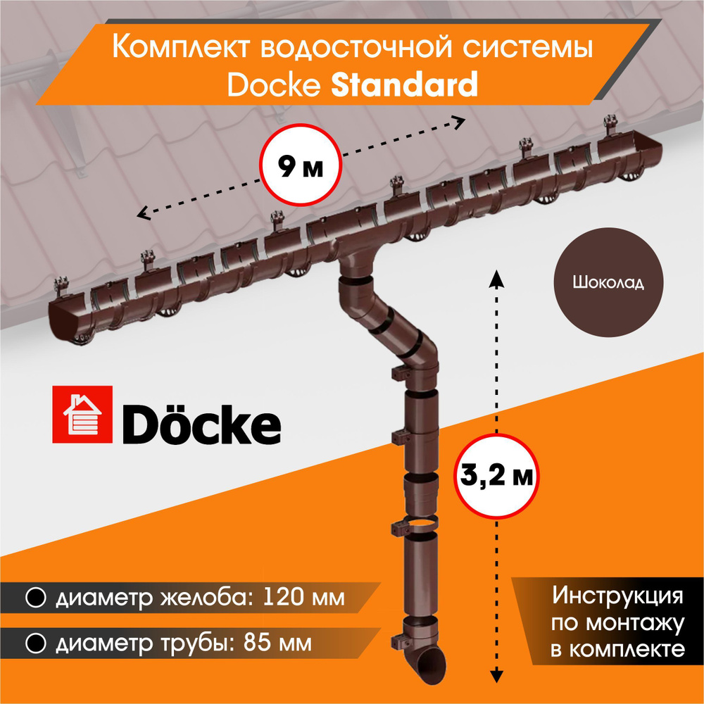 Водосточная система для крыши комплект Docke Standard RAL 8017 водосток для  крыши дома для ската 9м, шоколад - купить с доставкой по выгодным ценам в  интернет-магазине OZON (307637277)