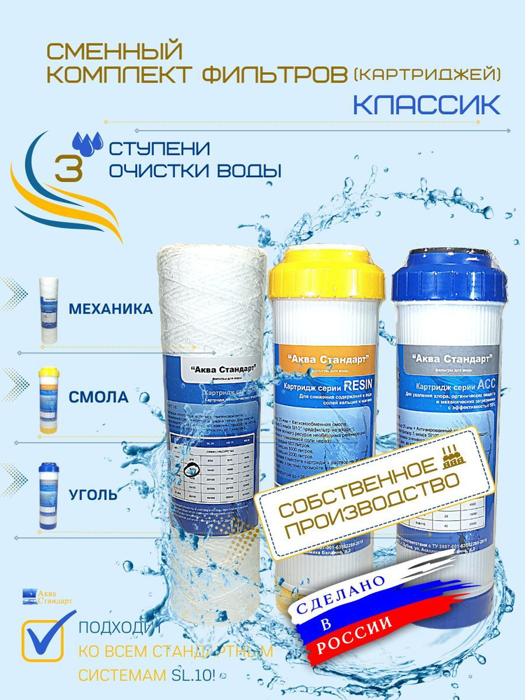 Комплект фильтры для воды жесткость, хлор и органика(КЛАССИК)  #1