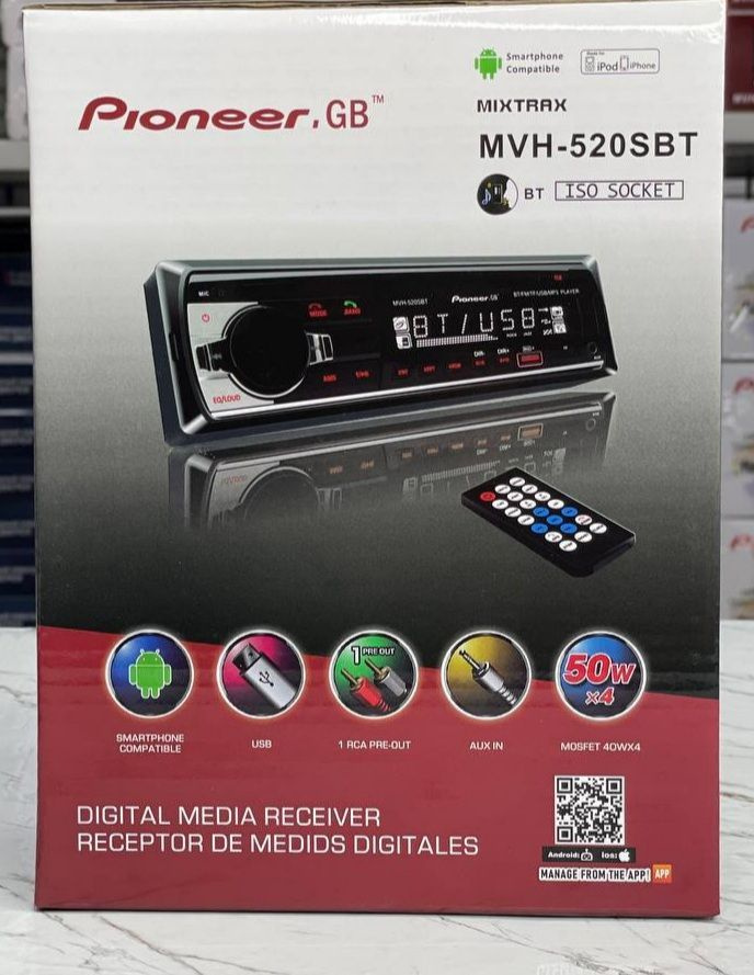 Автомагнитола Pioneer 520SBT/1din/Bluetooth/с дистанционным управлением ...