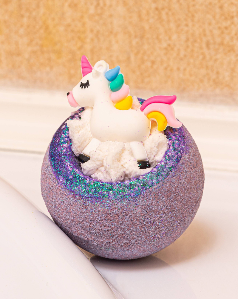 Bomb Master - Бурлящий шар - бомбочка для ванн с игрушкой "Единорог" фиолетовый, гейзер шипучая соль #1