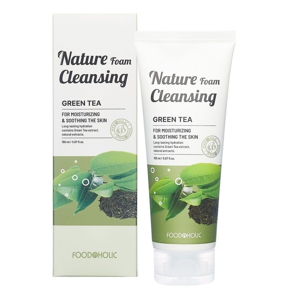 FOODAHOLIC Увлажняющая пенка для умывания с экстрактом зеленого чая NATURE FOAM CLEANSING #GREEN TEA #1