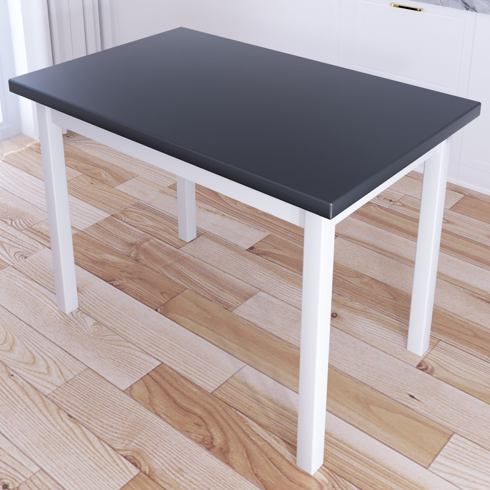 Стол кухонный Классика со столешницей цвета антрацит из массива сосны 40 мм и белыми ножками, 120х60х75 #1