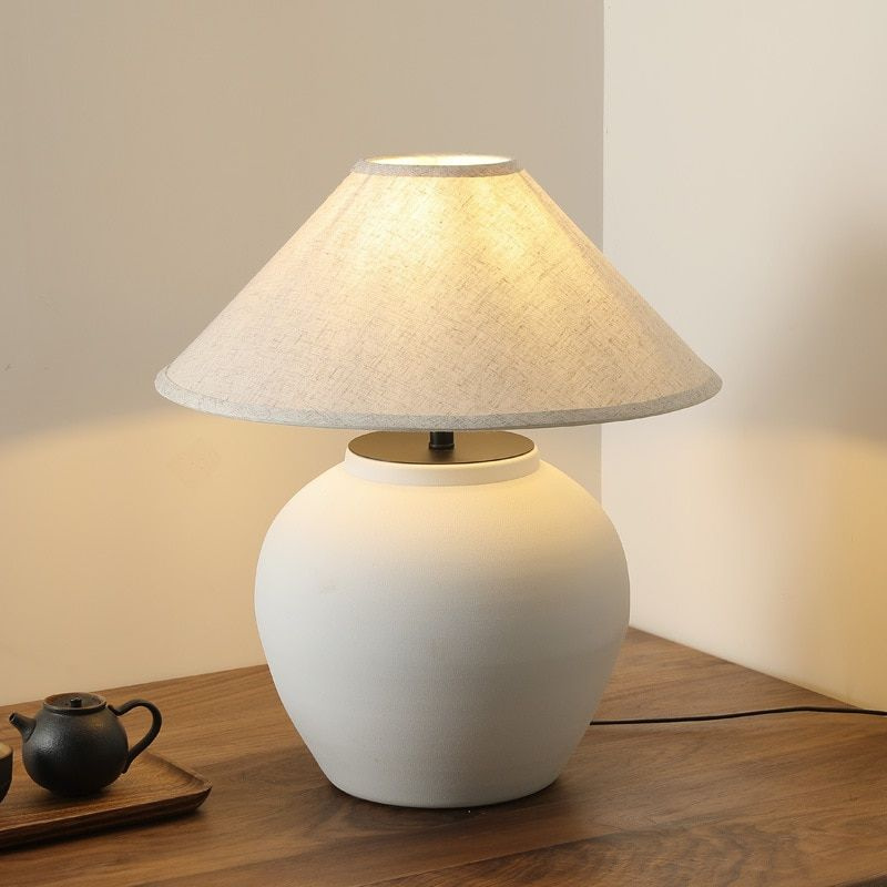 Черно-белая Керамическая Настольная Лампа С Винтажным Тканевым Абажуром ...