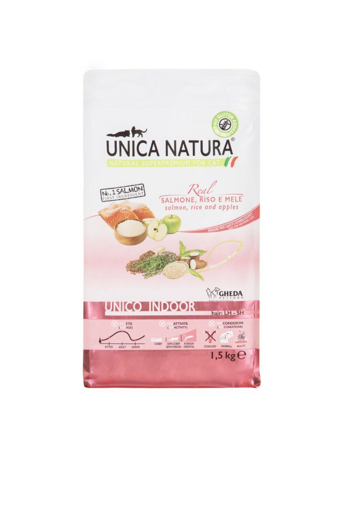 Unica natura Сухой корм для кошек Лосось/рис/яблоко 1,5 кг - купить с ...
