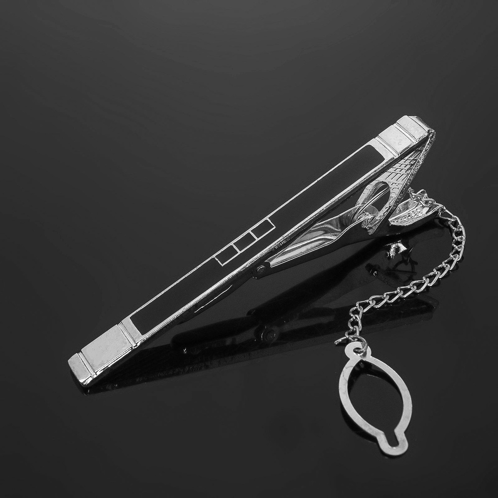 Зажим для галстука стальной "Классический" квадраты с эмалью, цвет ...