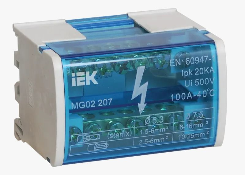 Нулевые шины на DIN-рейку в корпусе (кросс-модуль) L+PEN 2х7 ИЭК ...