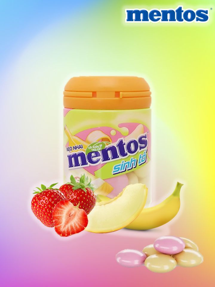 Конфеты жевательные Mentos/ Ментос Смузи клубника-банан-дыня 90 гр*1 шт  #1