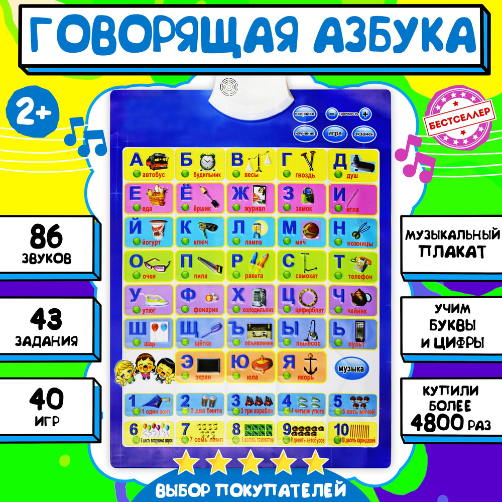 Алфавит плакат говорящий, Говорящая азбука для малышей и дошкольников, Развивающие игрушки от 3 лет для #1