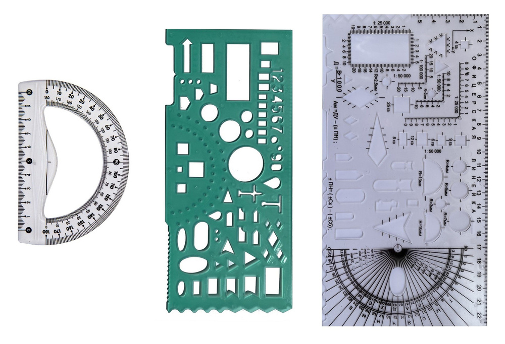 Набор линеек офицерских, 3 шт, Транспортир прозрачный 10 см + гибкая + курсантская, бесцветная  #1