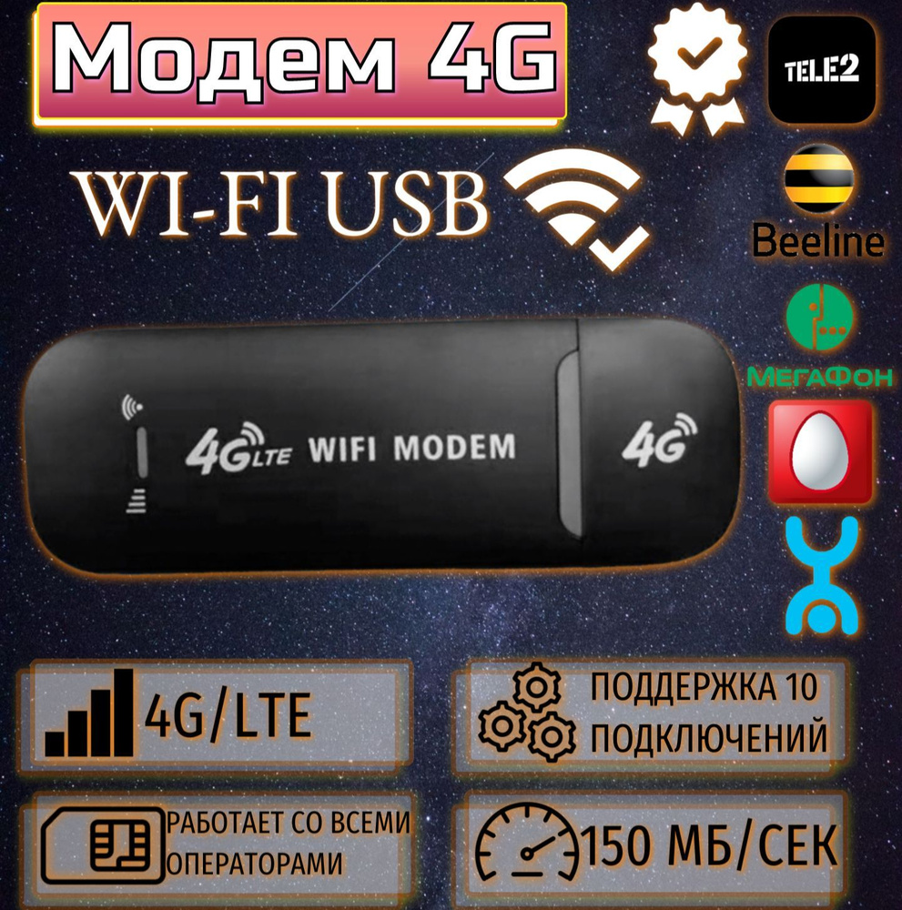 Беспроводной модем 4G 3G LTE usb + WI-FI роутер Любой оператор Black 4G Pro  Series X Точка доступа