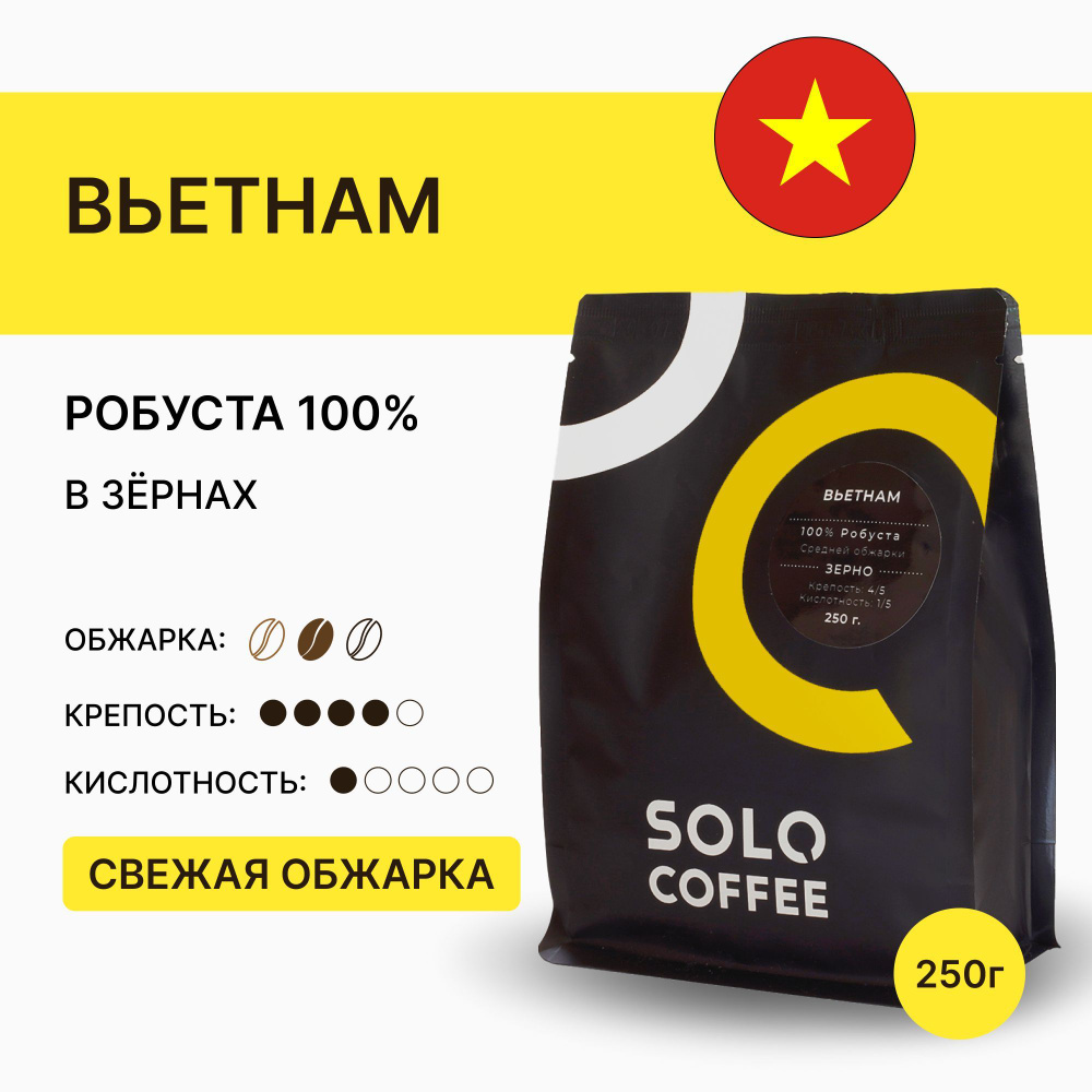 Кофе в зернах Solo Coffee Вьетнам, 250 г, Робуста, свежеобжаренный - купить  с доставкой по выгодным ценам в интернет-магазине OZON (337533689)