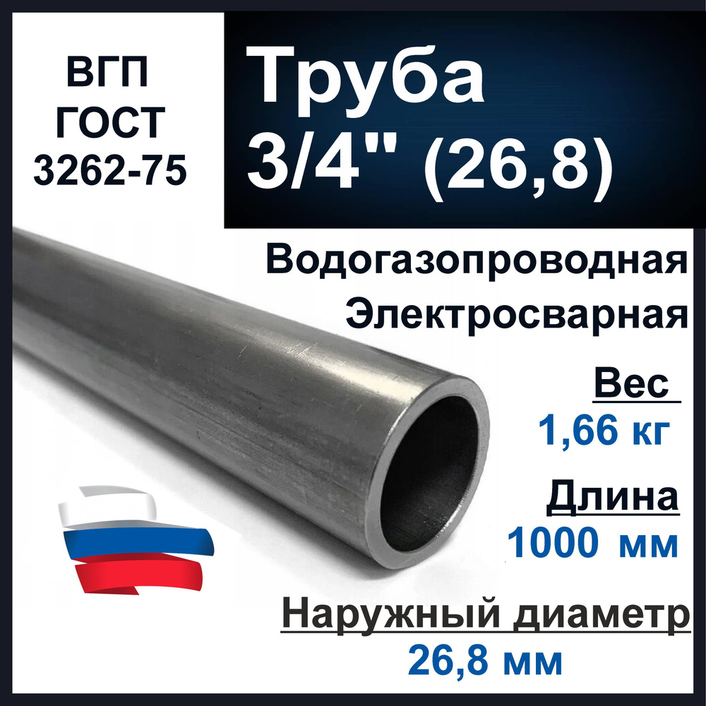 Труба 3/4 дюйма. ВГП (водогазопроводная) стальная. Толщина стенки 2,8 ...