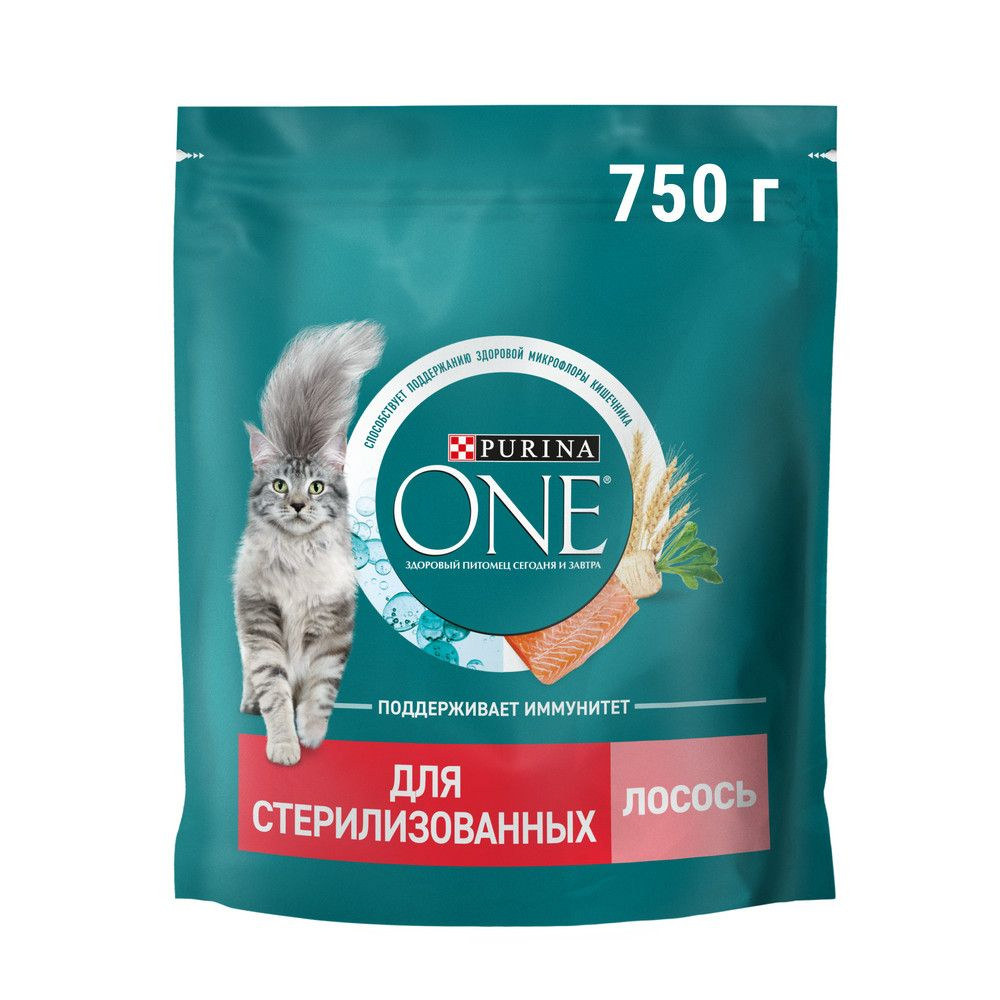 Корм сухой Purina One для стерилизованных кошек и кастрированных котов с высоким содержанием лосося и #1