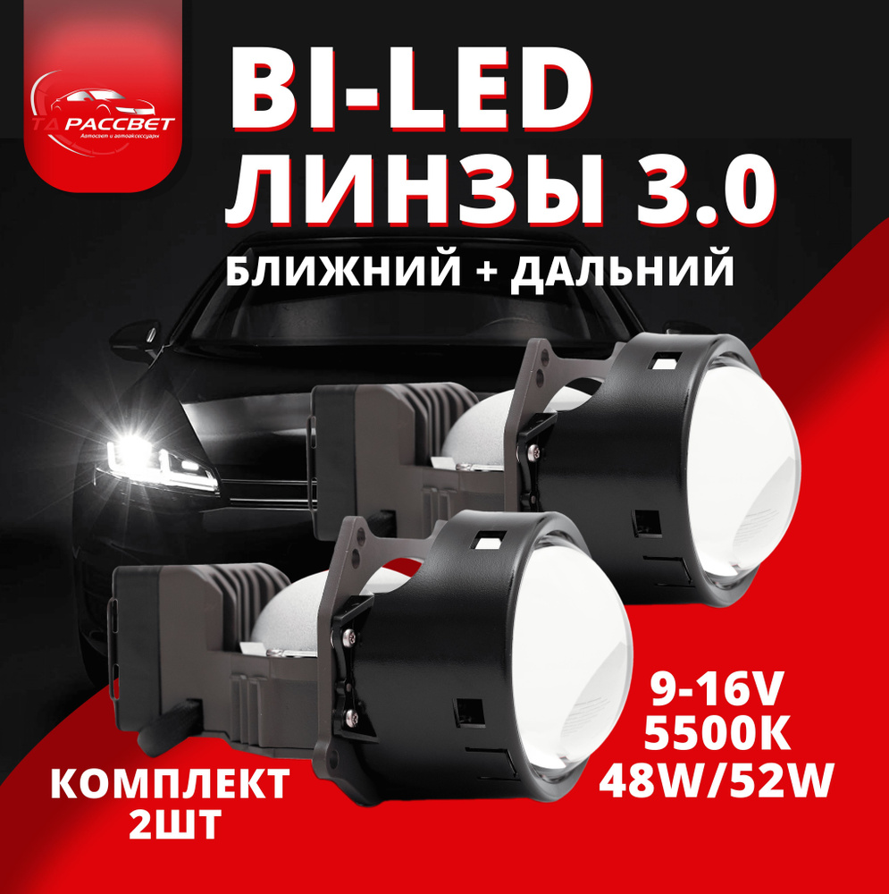 Би лед bi led линзы 3.0 в фары ближнего и дальнего света Viper ZOOM DRAGON  K3 штатный светодиодный модуль для авто 3 дюйма 9-16V 5500K 48-52W (к-т. ...