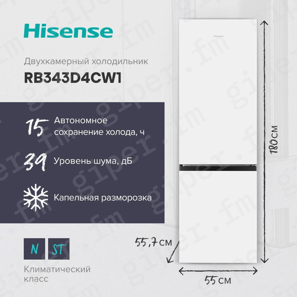 Двухкамерный холодильник Hisense RB343D4CW1 с нижней морозильной камерой, капельная разморозка, белый #1