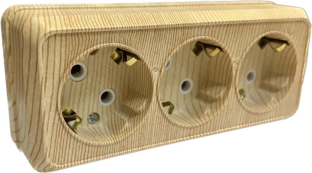 Розетка с заземлением тройная Электро 16А, дерево - купить по низкой ...