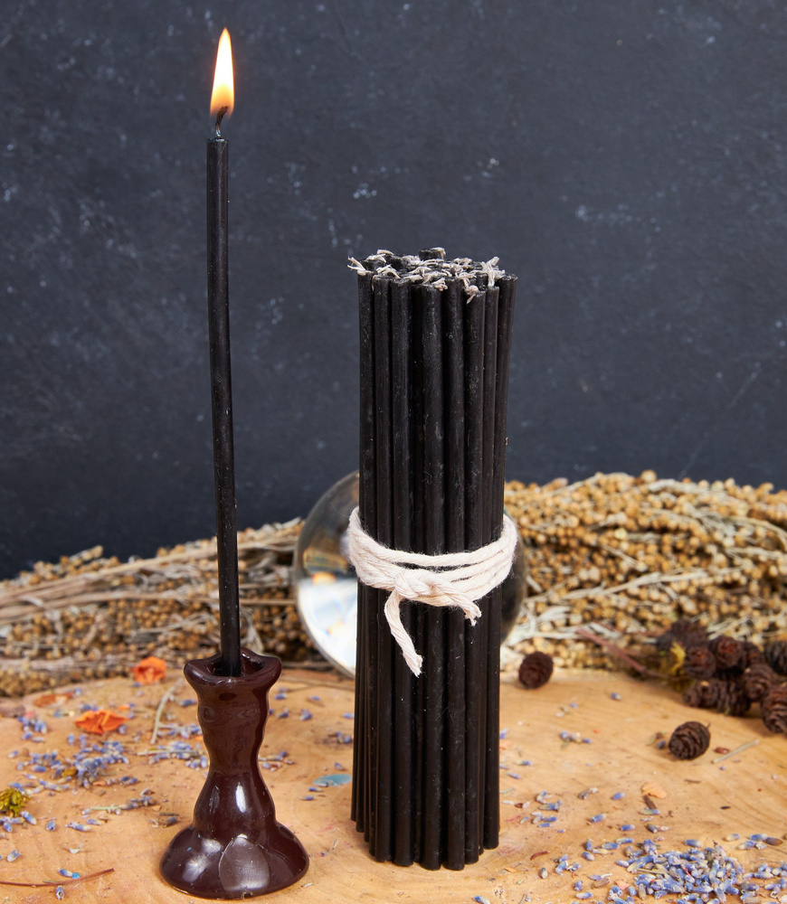 Набор свечей, восковые свечи черные, тонкие, для скруток №140, Высота 15см 20шт  #1