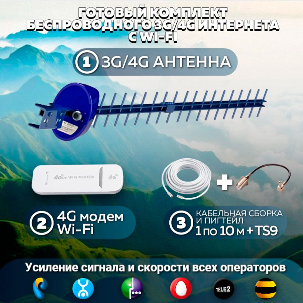 Беспроводной модем 3G 4G LTE usb WIFI роутер + Антенна Antex AX-1817  подходит Любой оператор МТС Теле2 Мегафон Билайн