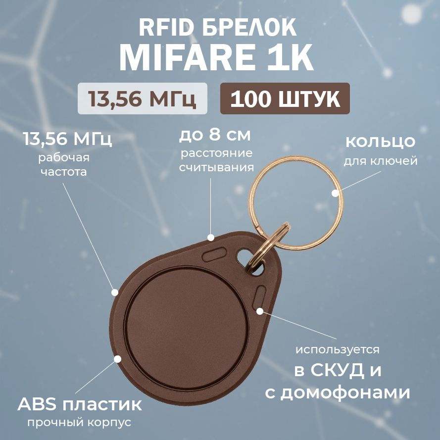 RFID брелок MIFARE (НЕПЕРЕЗАПИСЫВАЕМЫЙ) коричневый / Бесконтактный ключ доступа СКУД 13.56 МГц / упаковка #1