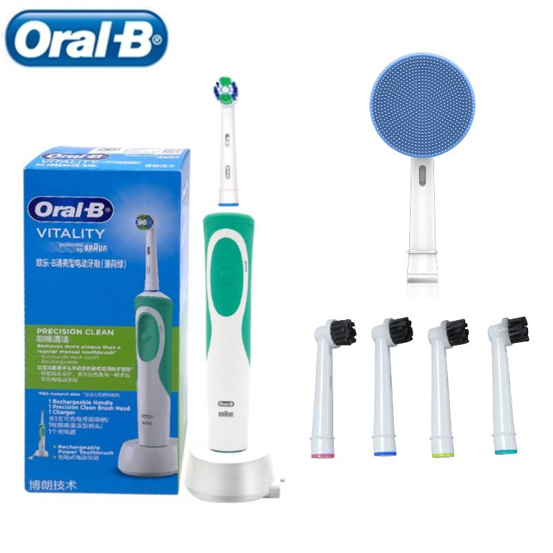 Oral-B Электрическая зубная щетка 1 зубная щетка 1 коробка 4 подарочные насадки, зеленый, белый  #1