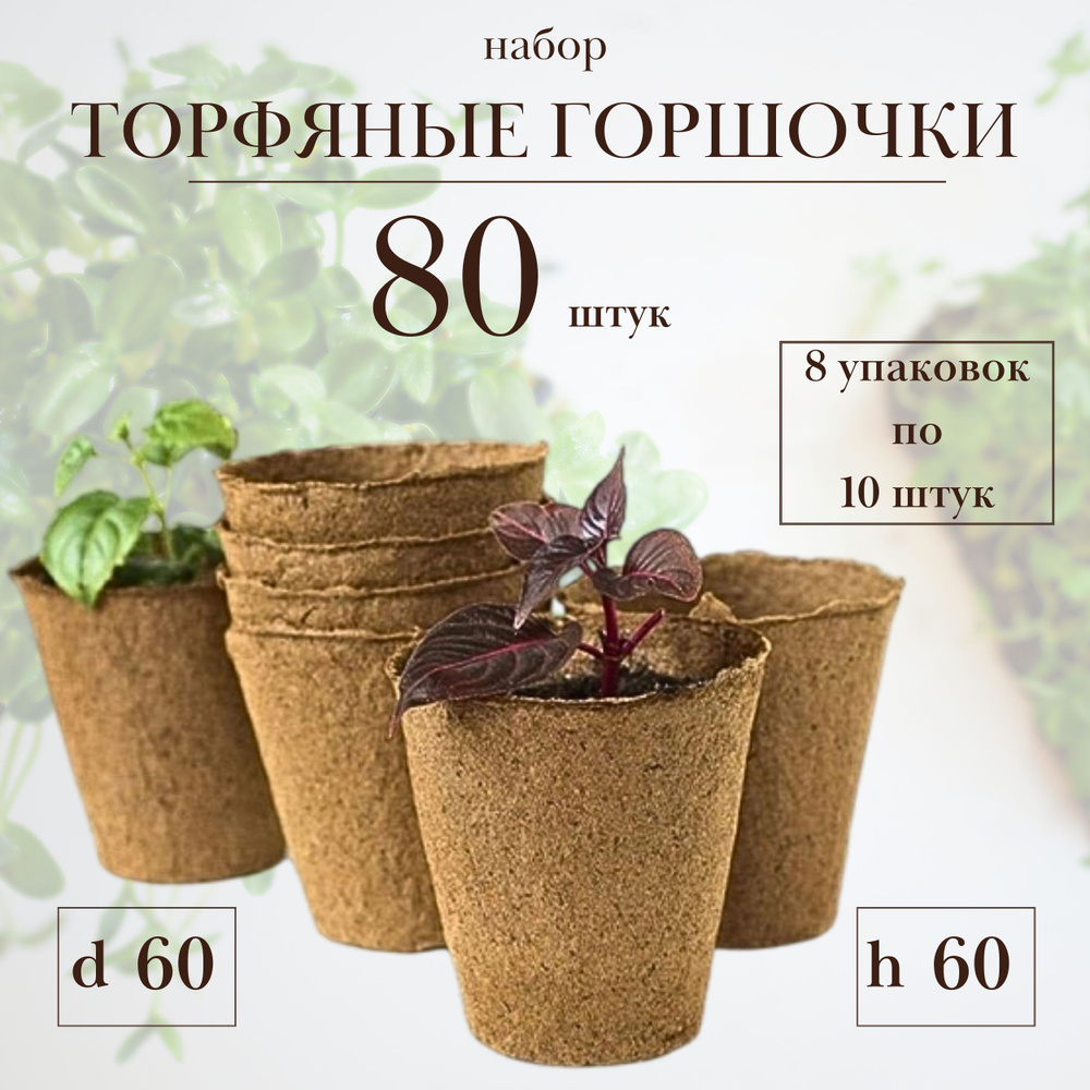 Торфяные горшочки для рассады 60х60 мм, 8 упаковок по 10 штук  #1