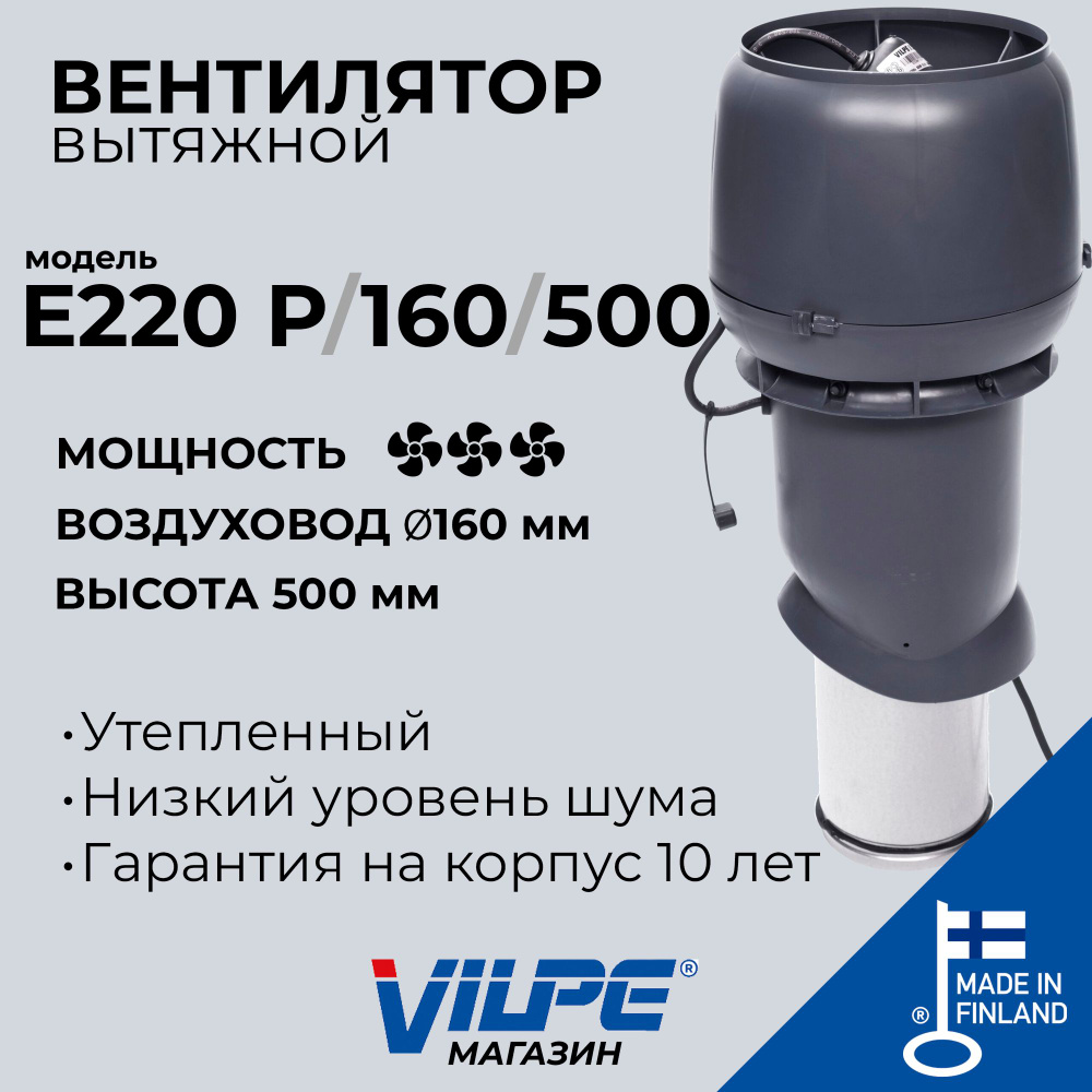 Кровельный вентилятор VILPE Е220 Р/160/500, серый, арт. 73477 - купить по  выгодной цене в интернет-магазине OZON (1078613662)