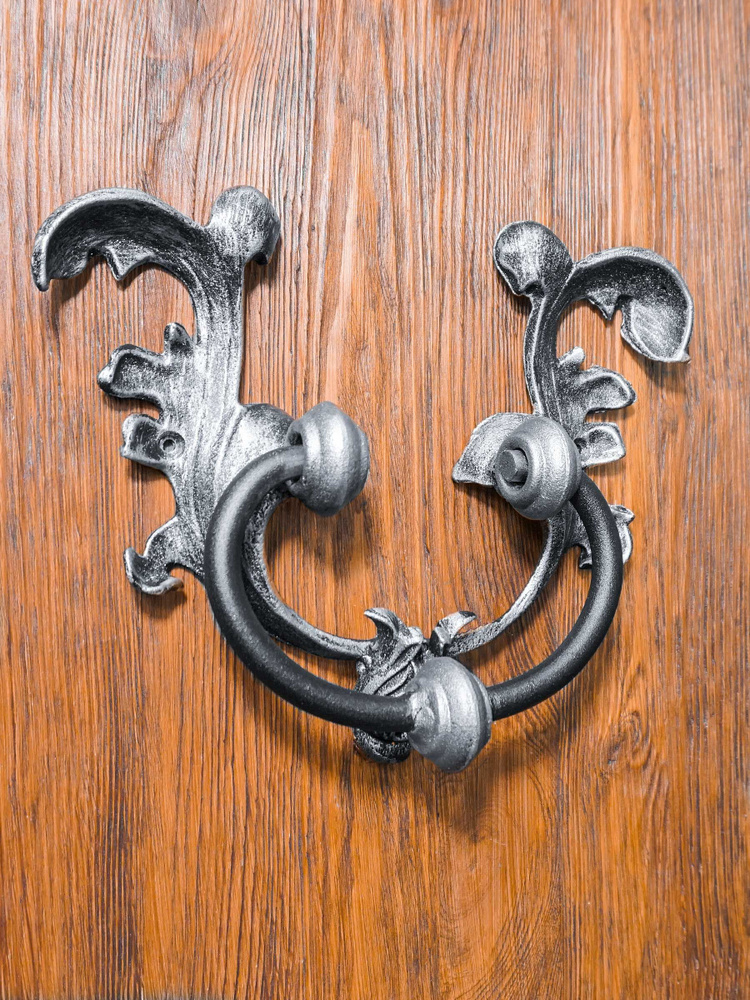 Дверной молоток "Листья" цвет: серебряный/ручка-скоба/стучалка для двери  #1