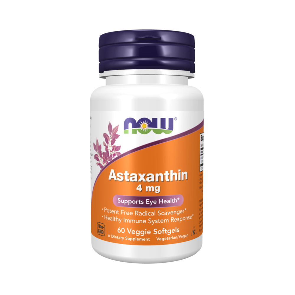 Астаксантин, NOW Astaxanthin, 4 мг - 60 капсул (капс массой 750 мг ...