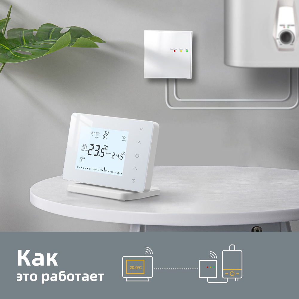 Беспроводной смарт-термостат Beok с поддержкой Wi-Fi и USB  ,BOT306RF-WIFI,Программируемый регулятор температуры с сенсорным экраном  для отопления ...