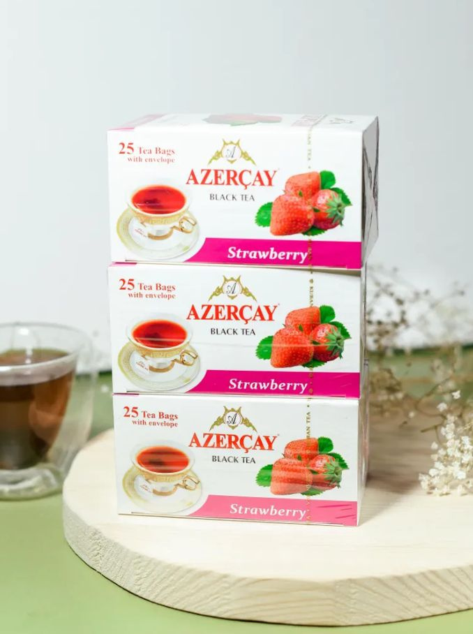 Чай Азерчай чёрный с ароматом клубники 25 пакетов - 3 штуки  #1