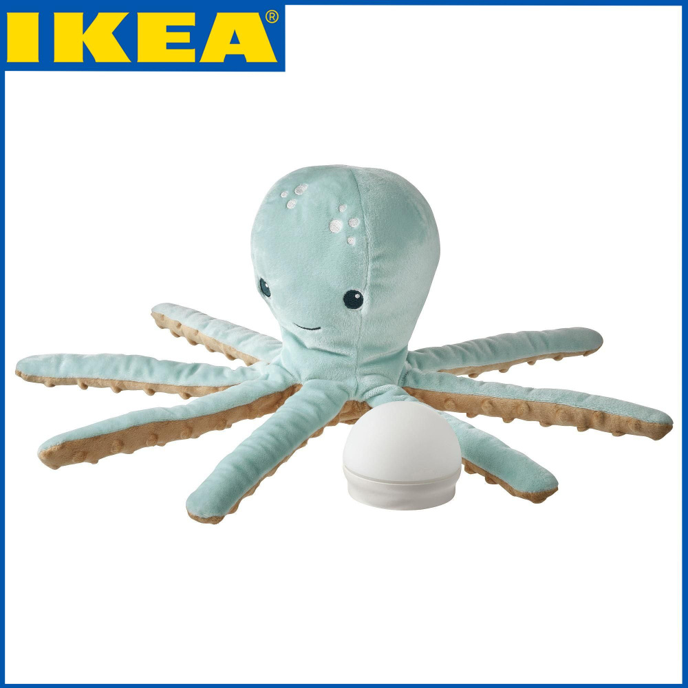 Мягкая игрушка Осьминог IKEA (ИКЕА) 50 см бирюзовый. С ночником ...