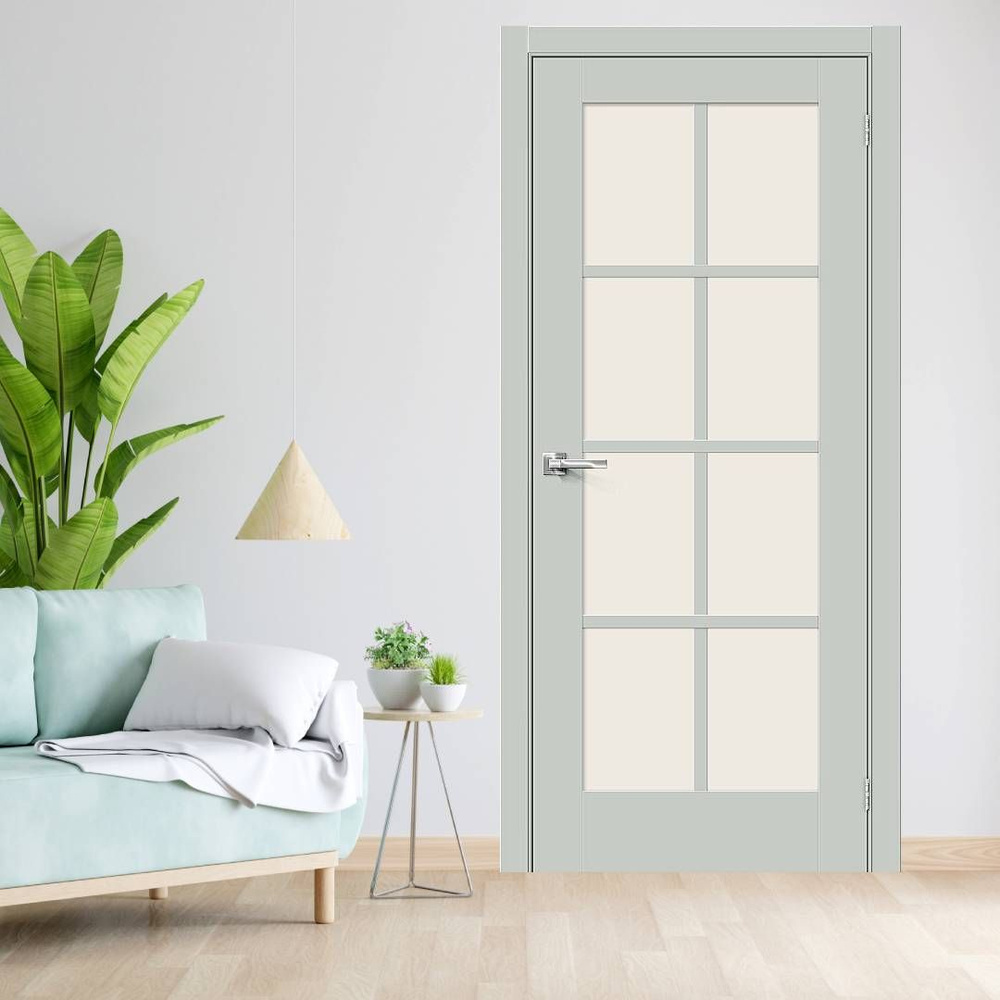Межкомнатная дверь Прима 11 Grey 600х2000 остекленная (комплект ...