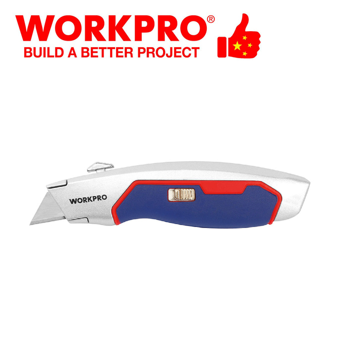 Нож выдвижной, алюминиевый, быстрооткрывающийся+ 3 лезвия WORKPRO ...