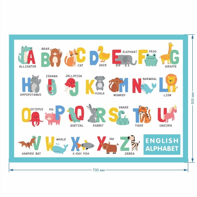 Постер для интерьера English Alphabet Алфавит Английский 70 х 50 см