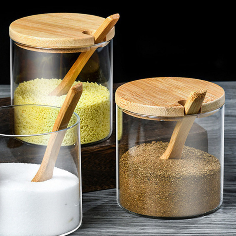 Сахарница с ложкой и крышкой из бамбука стеклянная 300мл. - купить с ...