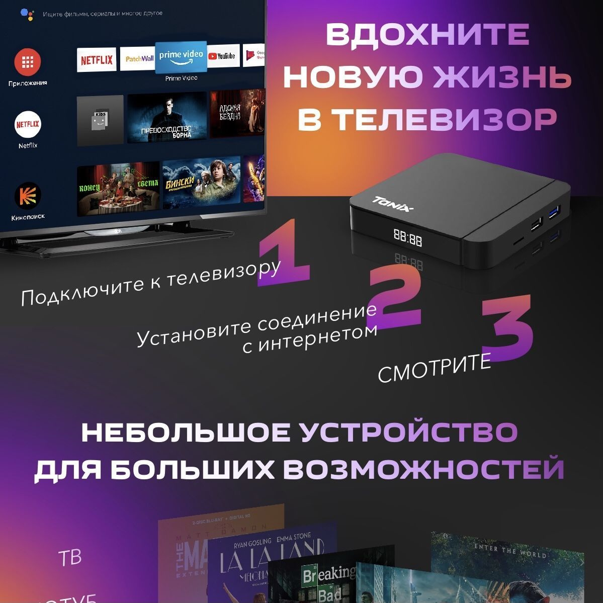 Медиаплеер Tanix W2, 3.5 мм, HDMI, RJ-45 Ethernet, USB, Оптический ...
